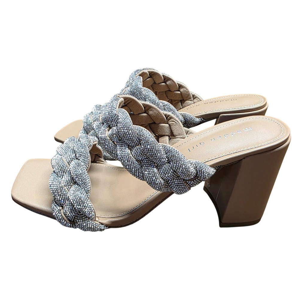 Madden Girl DIXCY-R Tan Braided Silver Rhinestone Block Heel Square Toe Women 10 - Picture 7 of 8